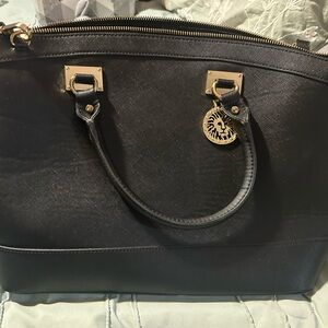 Elegant Black Satchel with Gold Details